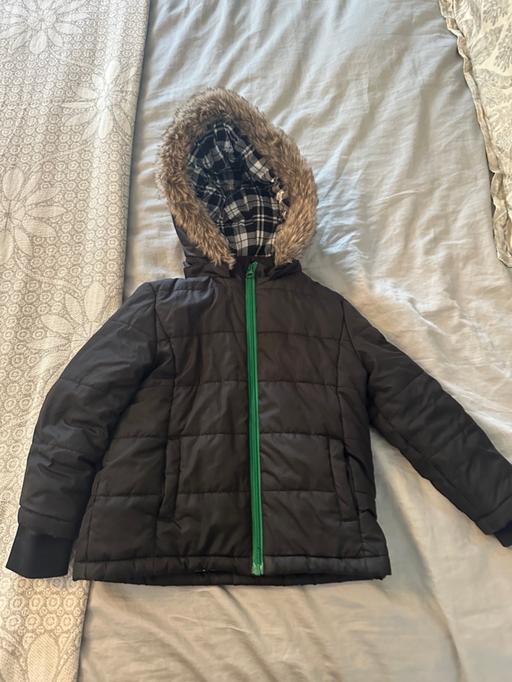 Janie and Jack Black Jacket with Faux-Fur Hood